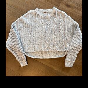 Free People Textured Gray Cropped Cable Knit Sweater